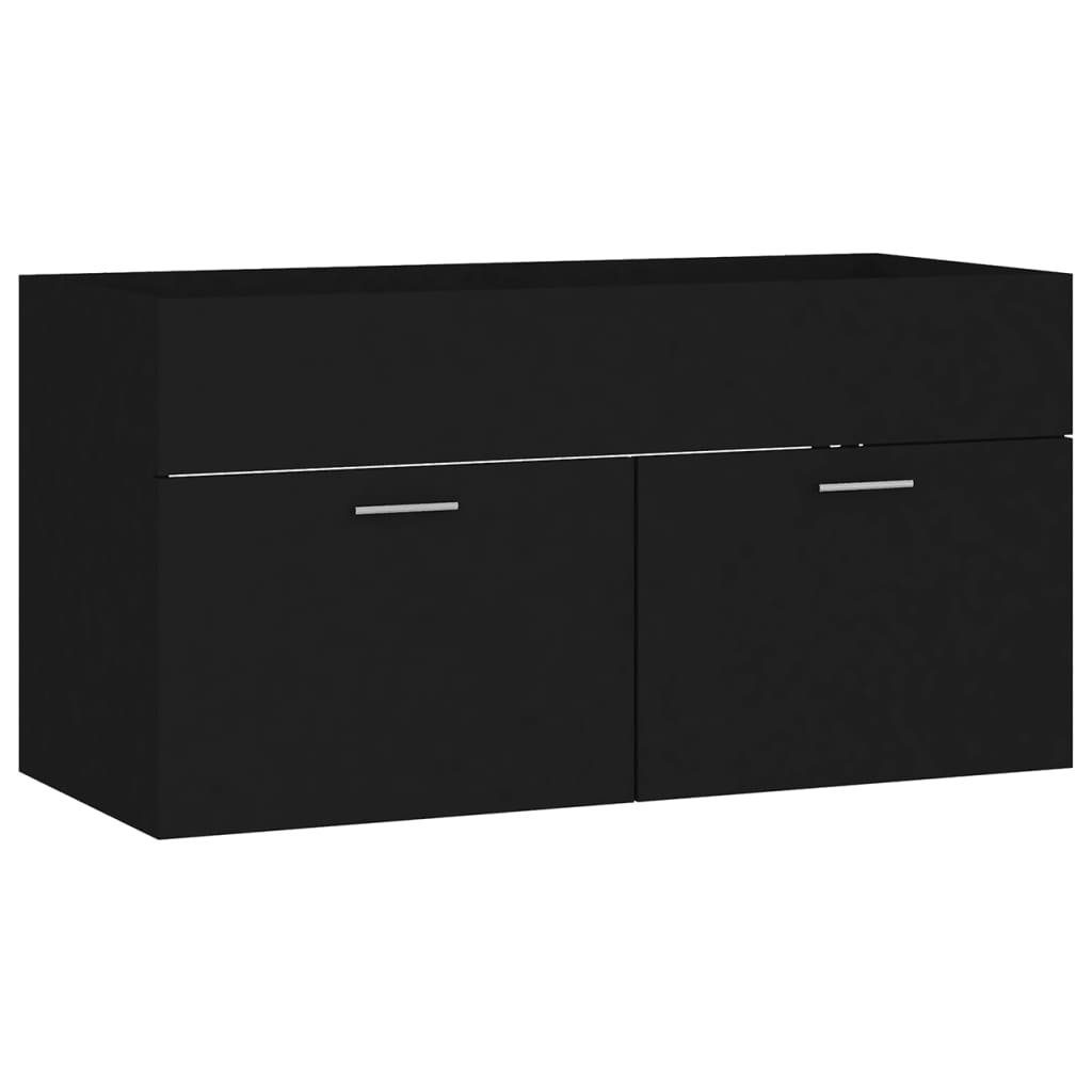 vidaXL Badezimmerspiegelschrank Waschbeckenunterschrank mit Einbaubecken Schwarz Holzwerkstoff (1-St)