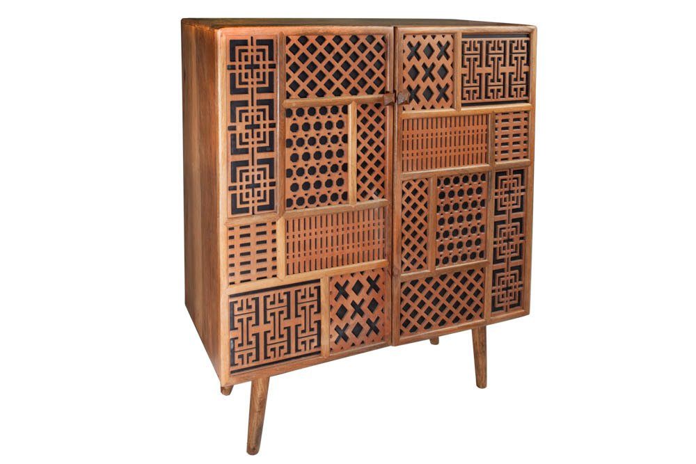 riess-ambiente Highboard MARRAKESCH 120cm natur, Massivholz · mit Verzierung · Boho · Anrichte · Akazie