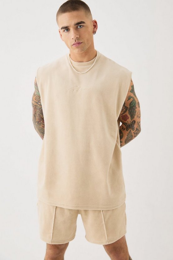 Man Oversize Velour Tanktop & Shorts Set