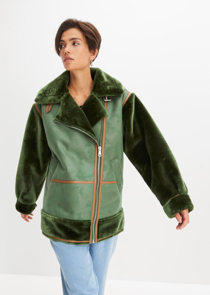 Sherling Jacke in Velourslederimitat