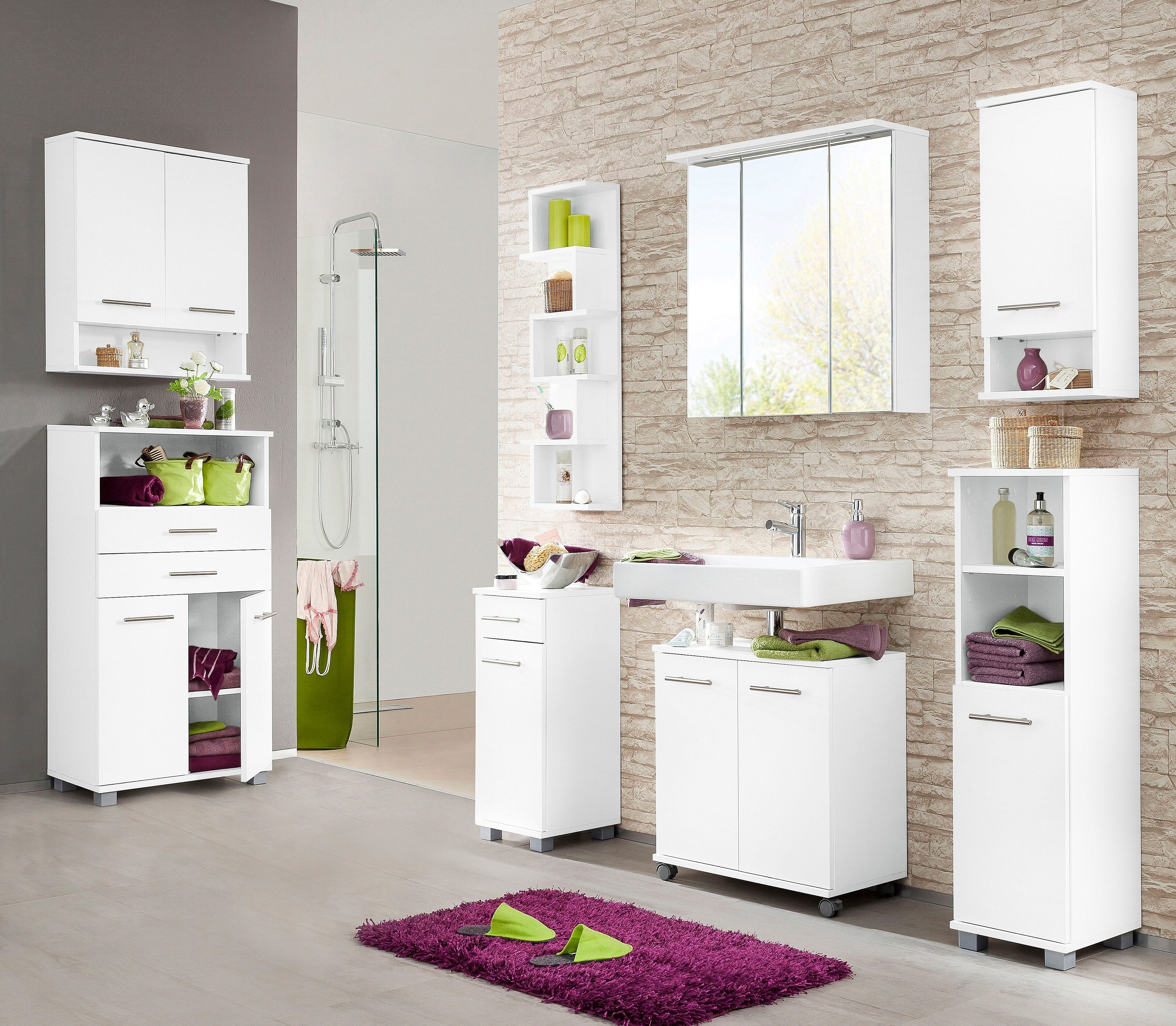 Schildmeyer Badmöbel-Set Rhodos, (Set, 5-St), mit Metallgriffen, verstellbare Einlegeböden