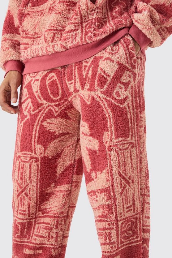 Lockere Jogginghose mit Borg-Print