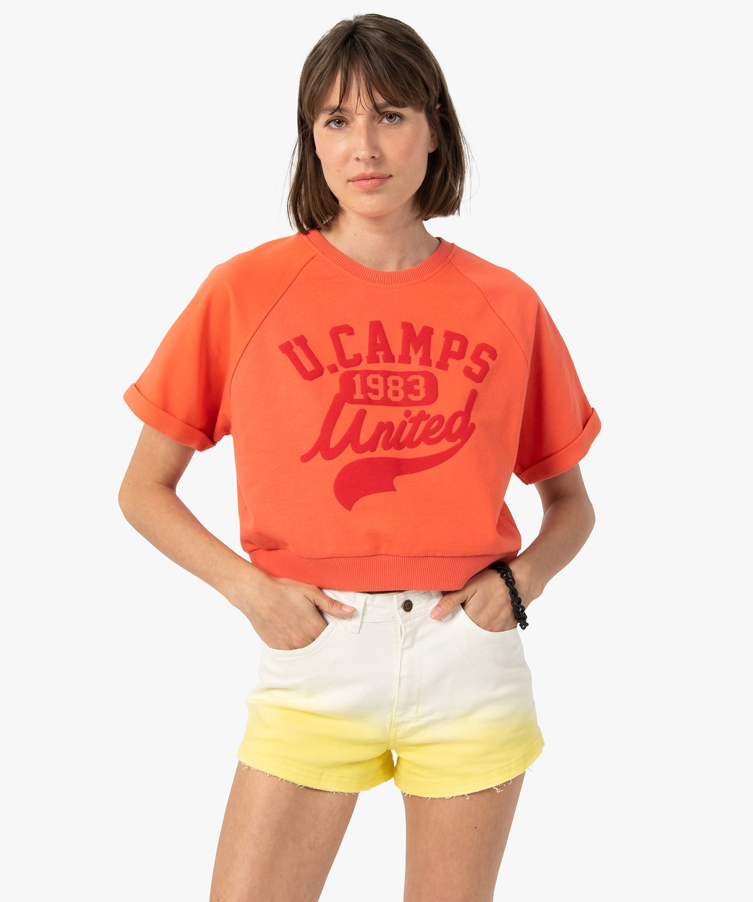 Sweat femme court à manches courtes – Camps United rose | GEMO