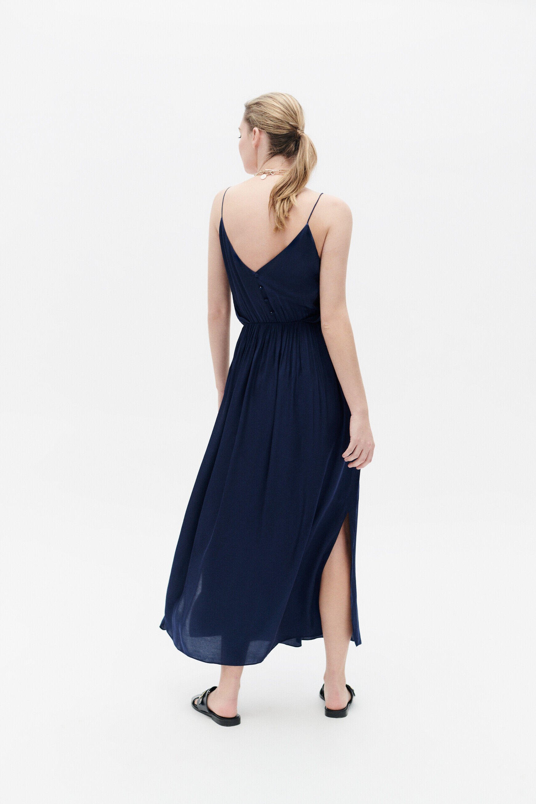 Robe relise bleu marine femme