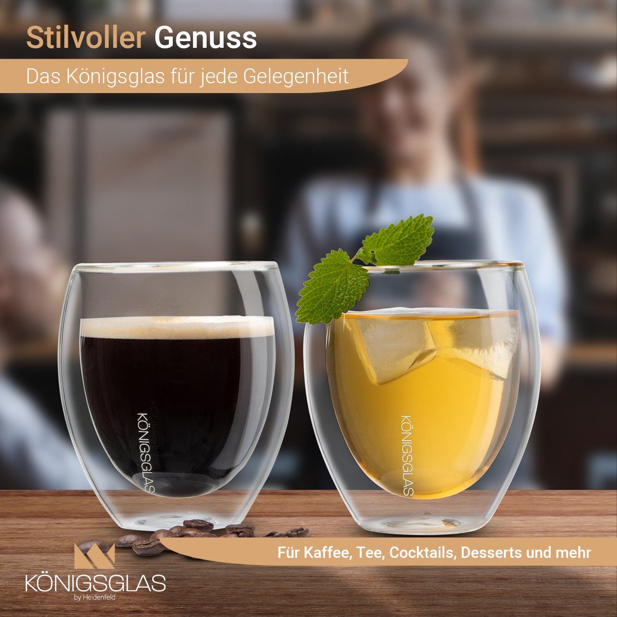 Königsglas Gläser-Set Crema doppelwandige Gläser 2/4er Glas Set 250 ml Cocktailgläser, Premium Swing Gläser aus Borosilikatglas, Trinkglas Kaffee Cappuccino Tasse Teeglas