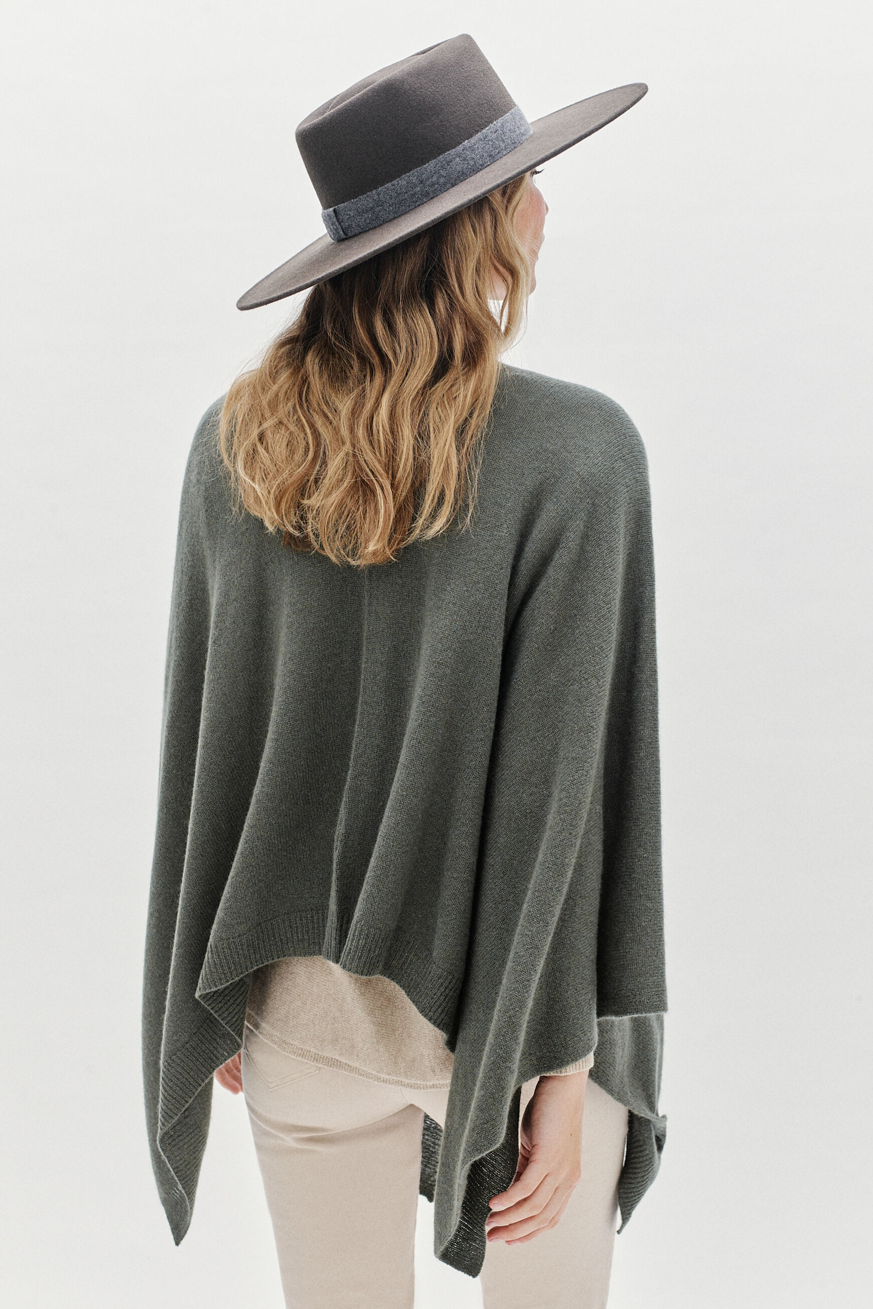 poncho harry 100% cachemire vert kaki femme