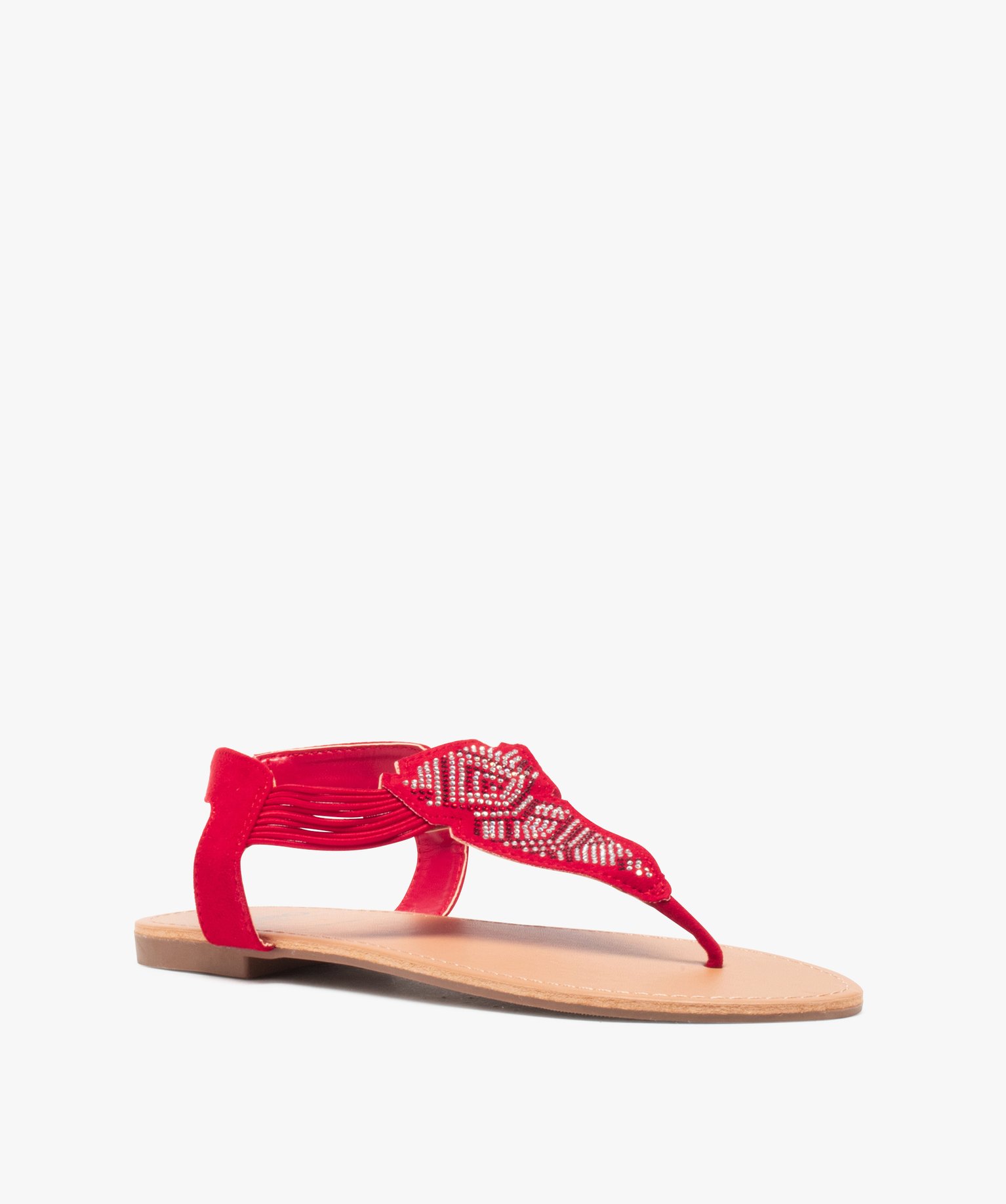 Sandales femme à entre-doigts brides élastiquées à strass rouge | GEMO