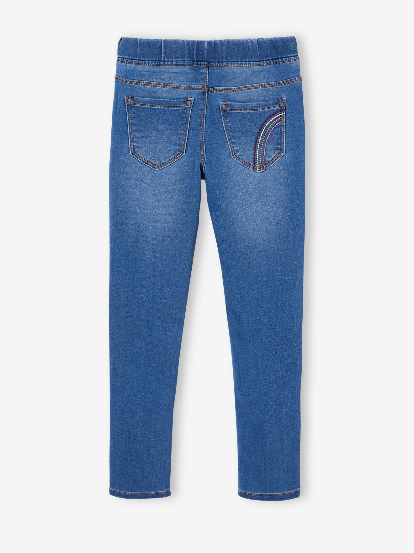 Tregging brodé en molleton effet denim fille denim gris