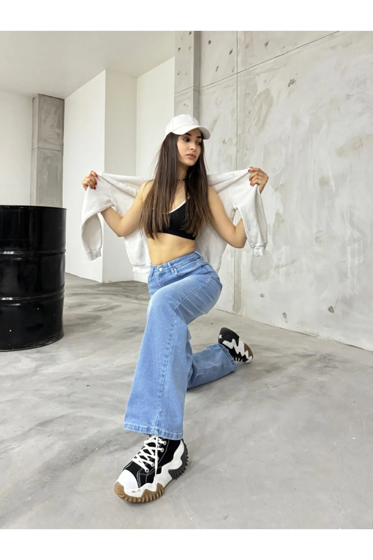 BİKELİFE  Hellblaue Jeans mit hoher Taille und weitem Bein aus Lycra für Damen