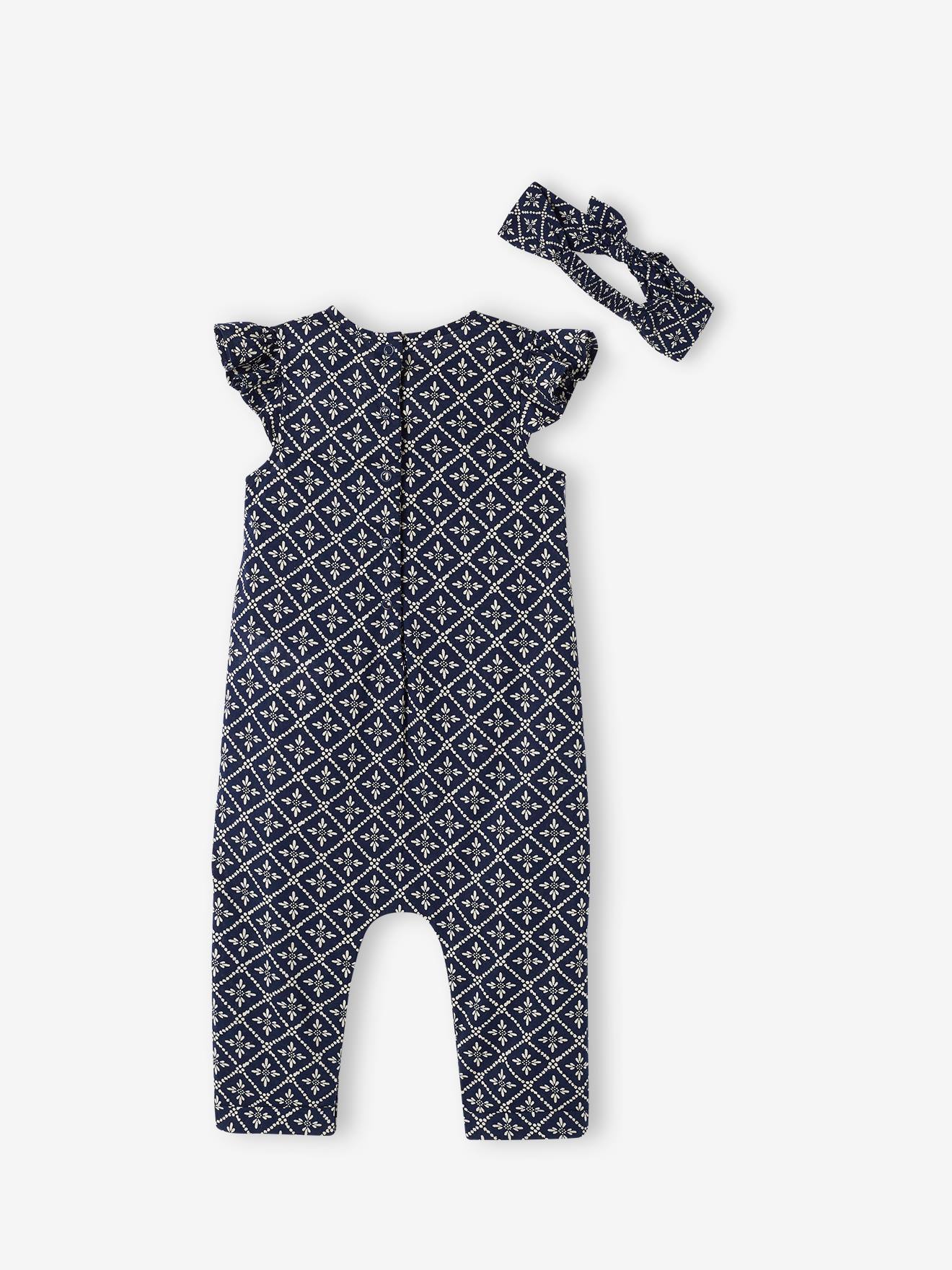 Vertbaudet Mädchen Baby-Set: Overall & Haarband - rosa bedruckt