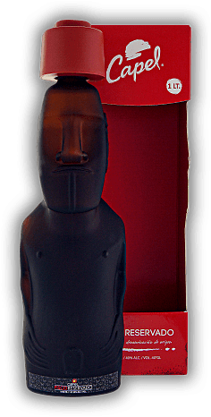 Capel Pisco Reservado - Moai - Statue 1,0 Liter Capel Pisco Reservado - Moai - Statue 1,0 Liter Grüne Rauchglas-Designerflasche geformt wie eine Statue der Osterinseln. 1	 Liter - Vol 40%
