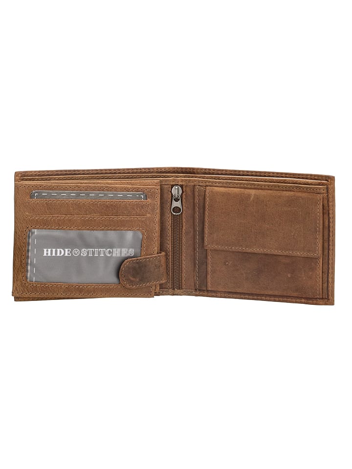 HIDE & STITCHES Leder-Geldbörse in Hellbraun - (B)12 x (H)9,5 x (T)2 cm günstig kaufen onesize
