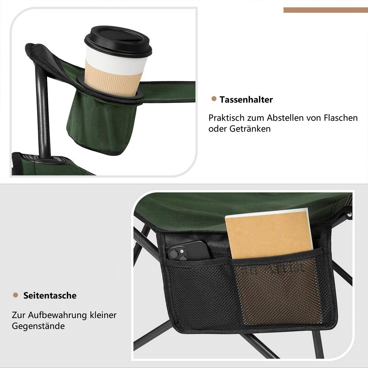 Woltu Campingstuhl (1 St), klappbar für Outdoor mit Armlehnen Getränkehalter