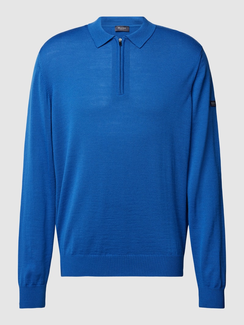 Strickpullover mit kurzem Reißverschluss Modell 'POLO ZIP' in royalblau