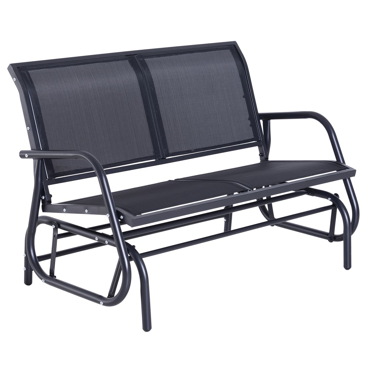 Outsunny Schaukelbank 2-Sitzer Gartenbank Gartenschaukel Sitzbank Parkbank Metall Gartenmöbel Schwarz 120 x 70 x 88 cm