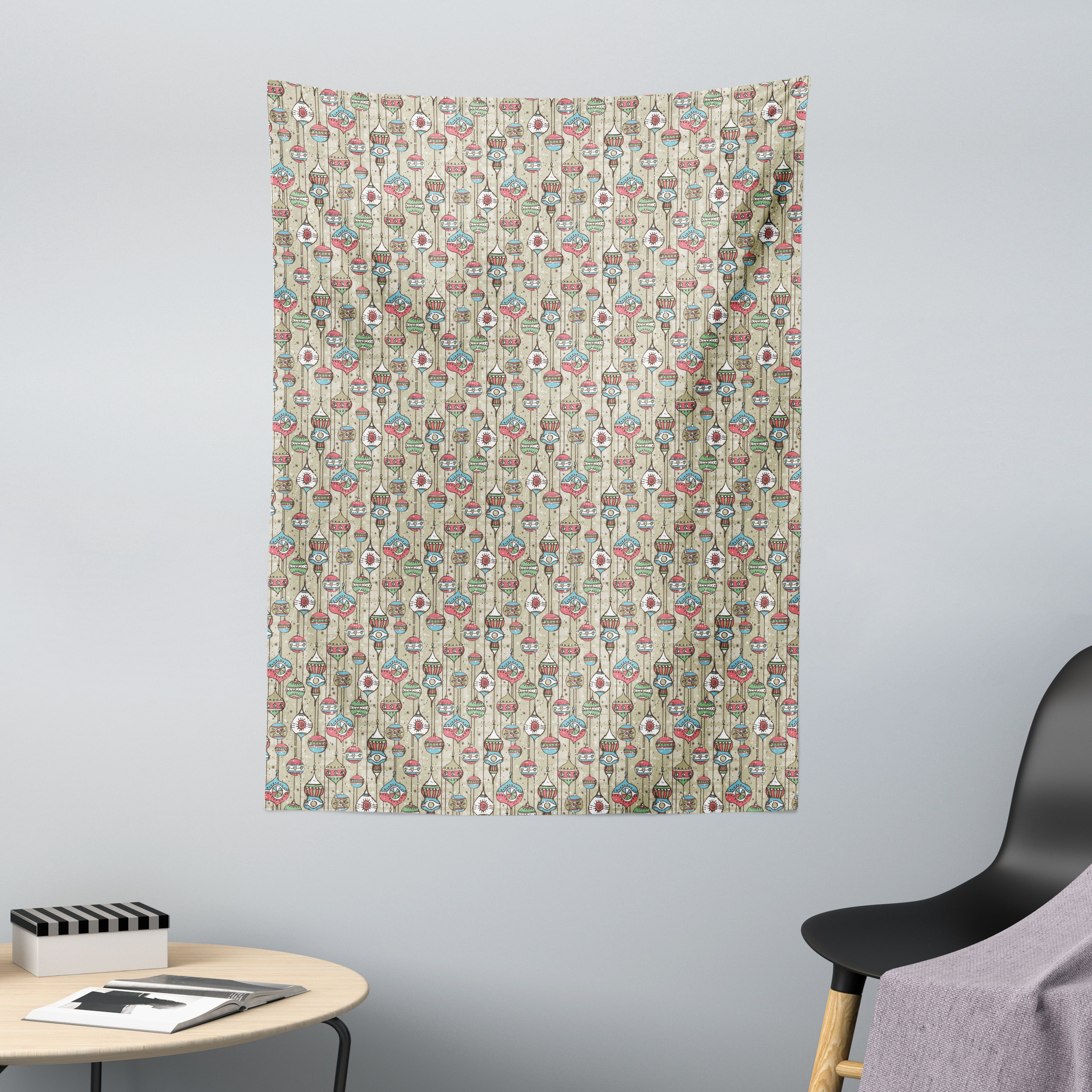 Wandteppich aus Weiches Mikrofaser Stoff Für das Wohn und Schlafzimmer, Abakuhaus, rechteckig, Weihnachtsbaum Ornament-Muster