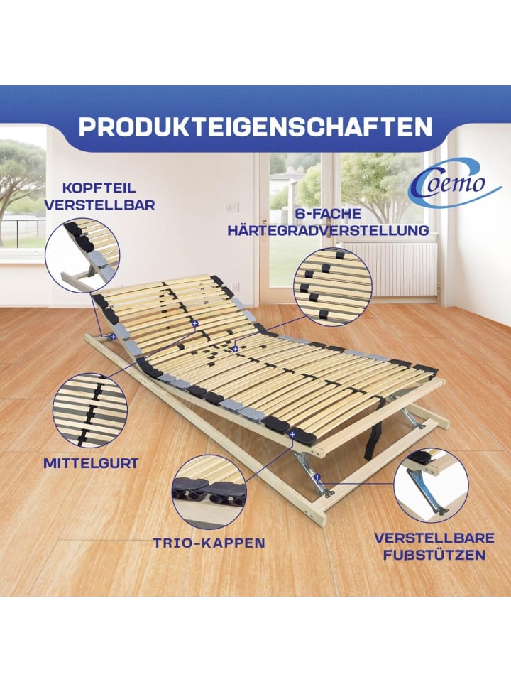Coemo 7-Zonen Lattenrost PREMIUM Kopf-Fußteil verstellbar in Natur günstig kaufen