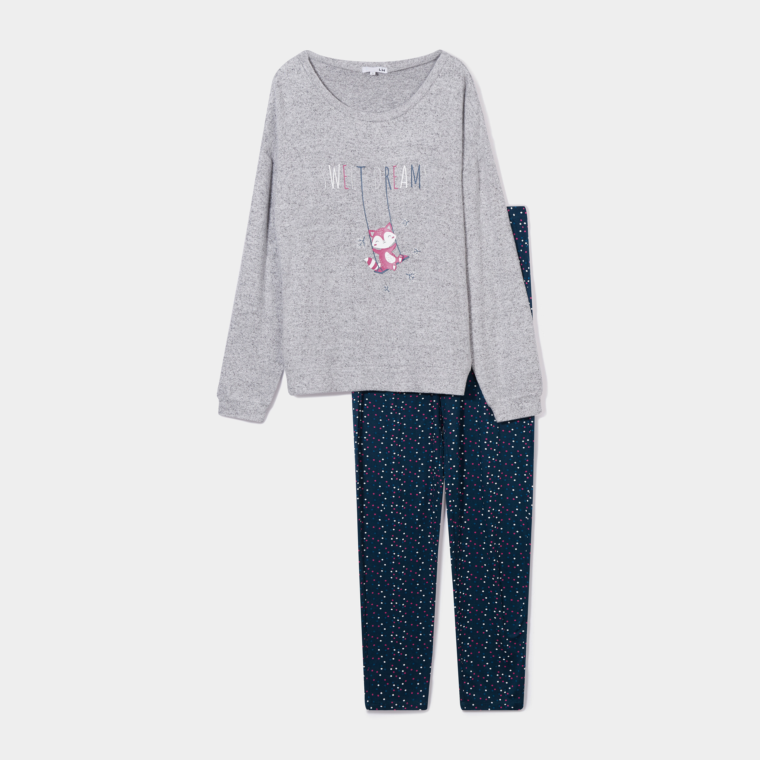Ensemble pyjama pantalon 2 pièces gris clair femme | La Halle