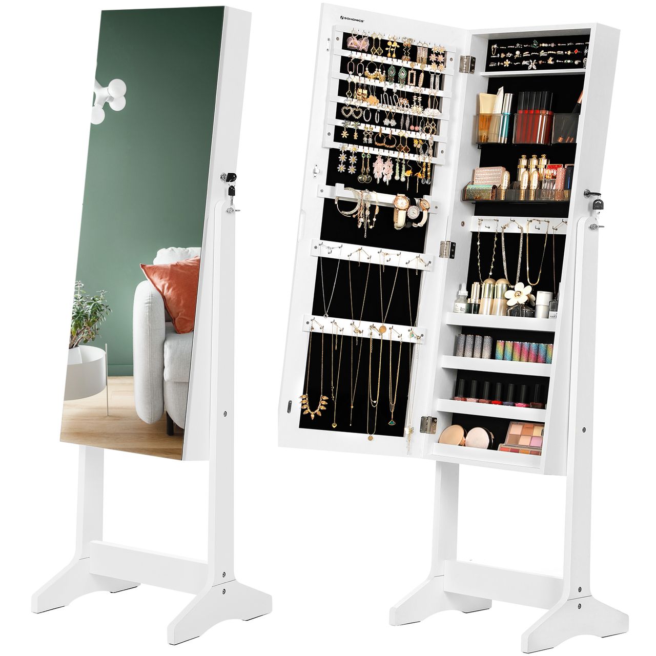 Songmics Schmuckschrank, mit 2 separaten Make-up Organizern