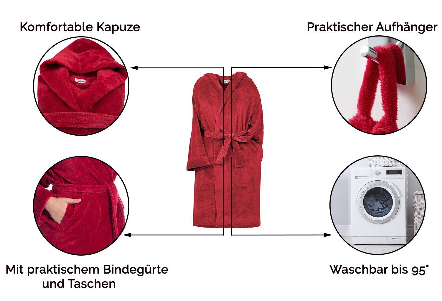 ZOLLNER Kinderbademantel, 100% Polyester, waschbar bis 95°C, Kapuze, kuschelig weich, Gürtel, waschbar bis 95°C, Kapuze, kuschelig weich, 100% Polyester