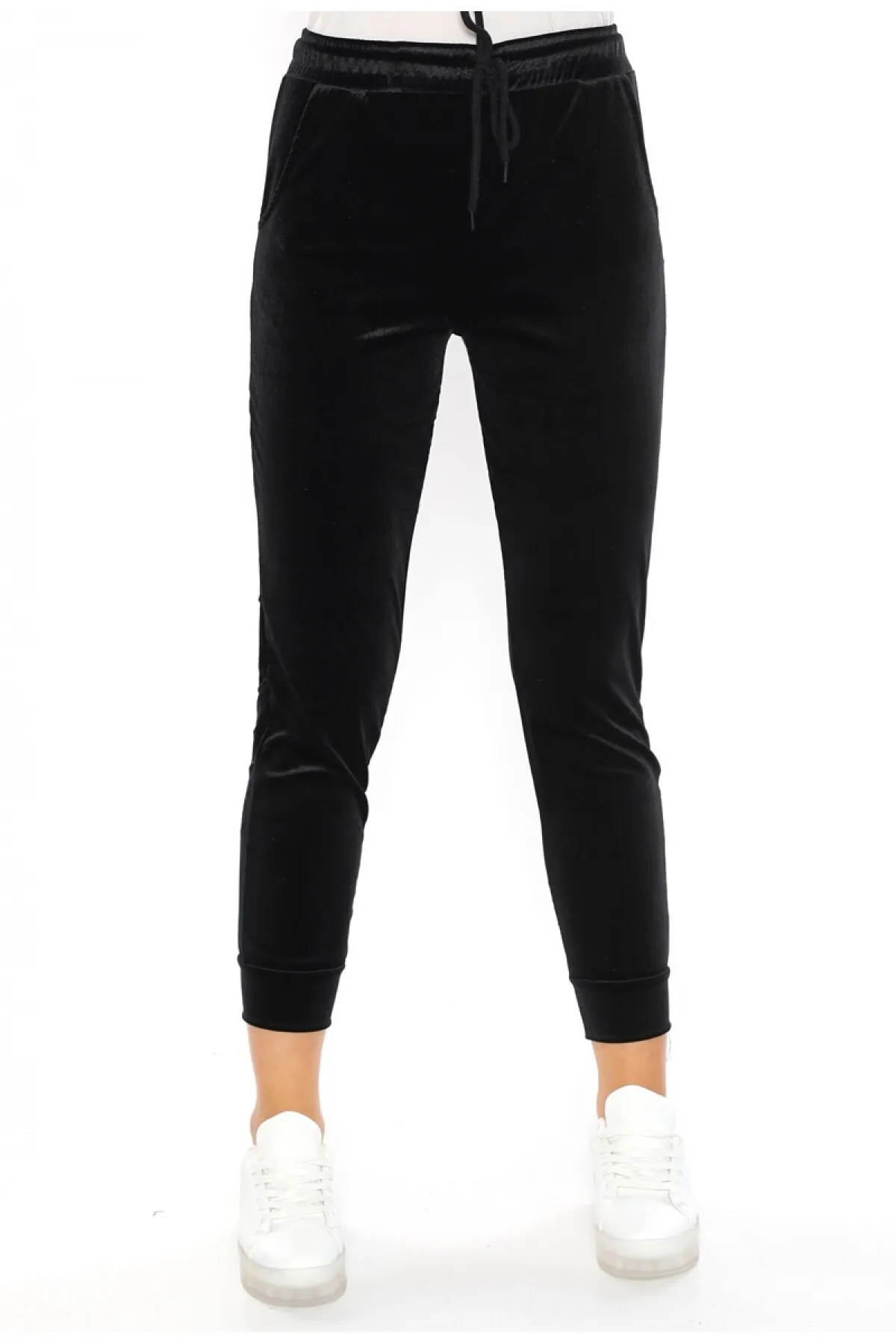 Alışveriş Sokağı  Samt Jogginghose Schwarz Hohe Taille