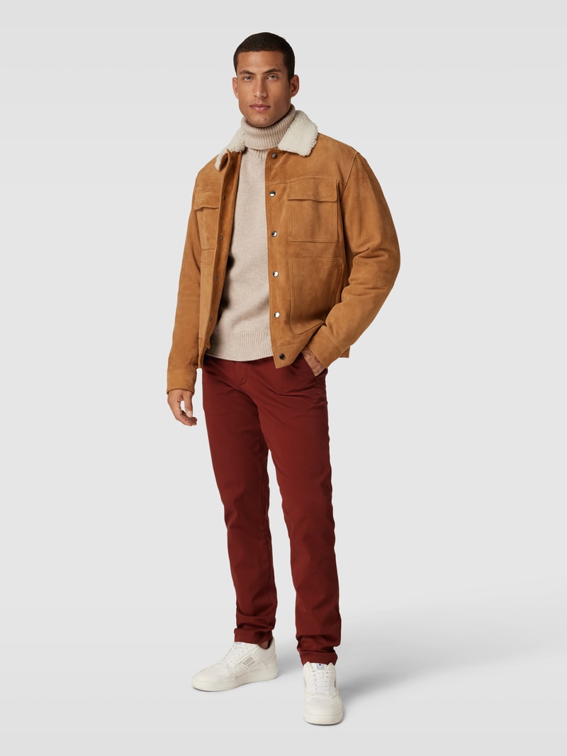Slim Fit Stoffhose in unifarbenem Design Modell 'Miles' in bordeaux rot