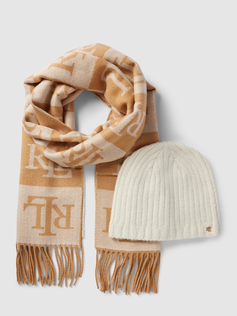 Set aus Schal und Mütze in camel
