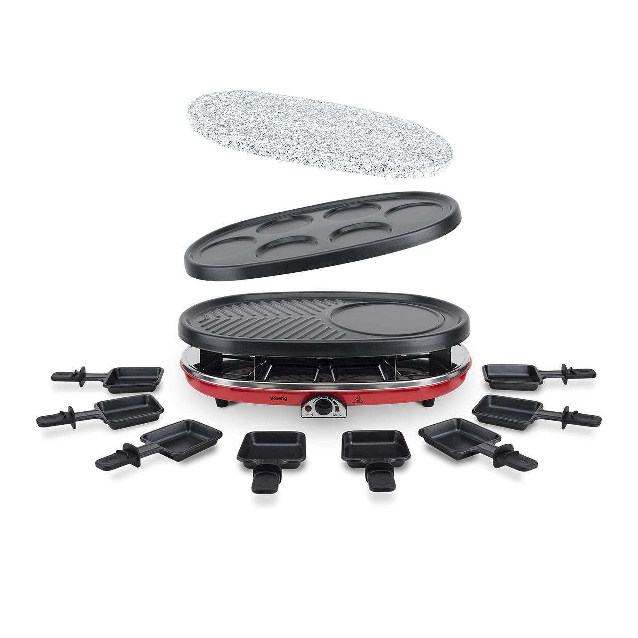 H.Koenig Raclette RP418 für 8 Personen mit Granitstein und Grill, 1500W