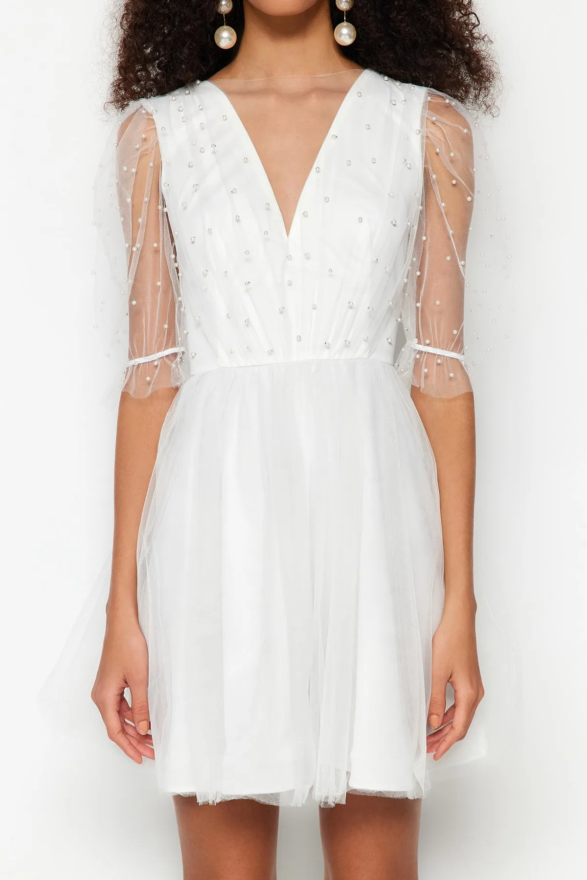 Trendyol Collection  Ecru Taille geöffnet/Skater gefüttert Tüll Hochzeit/Hochzeit Elegantes Abendkleid TPRSS23EL00546