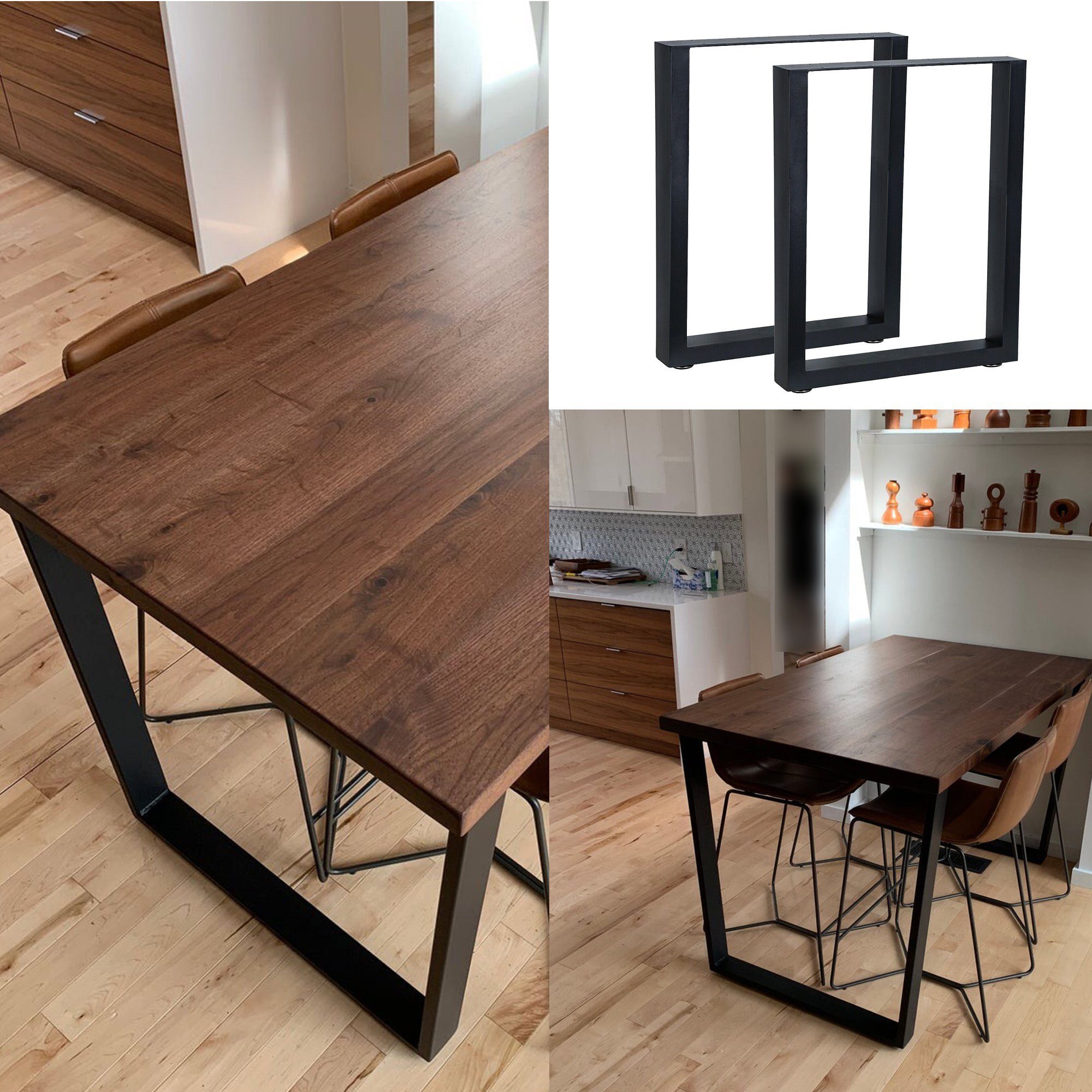 Melko Tischbein Tischbeine Tischgestell Tischkufen Möbelfuß 2er-Set Hairpin Leg Tischfüße aus Stahl in Schwarz Haarnadelbeine Esstisch Stützfuß Ständer Tischuntergestell HiFi Doppelt Lautsprecher Couchtisch Bankkufen Design Rechteck Industriedesign,
