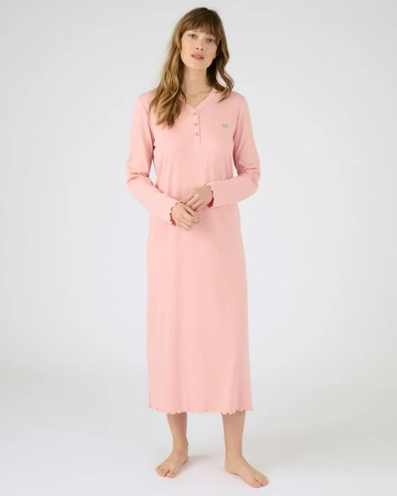 Chemise de nuit maille interlock côtelée douce et souple