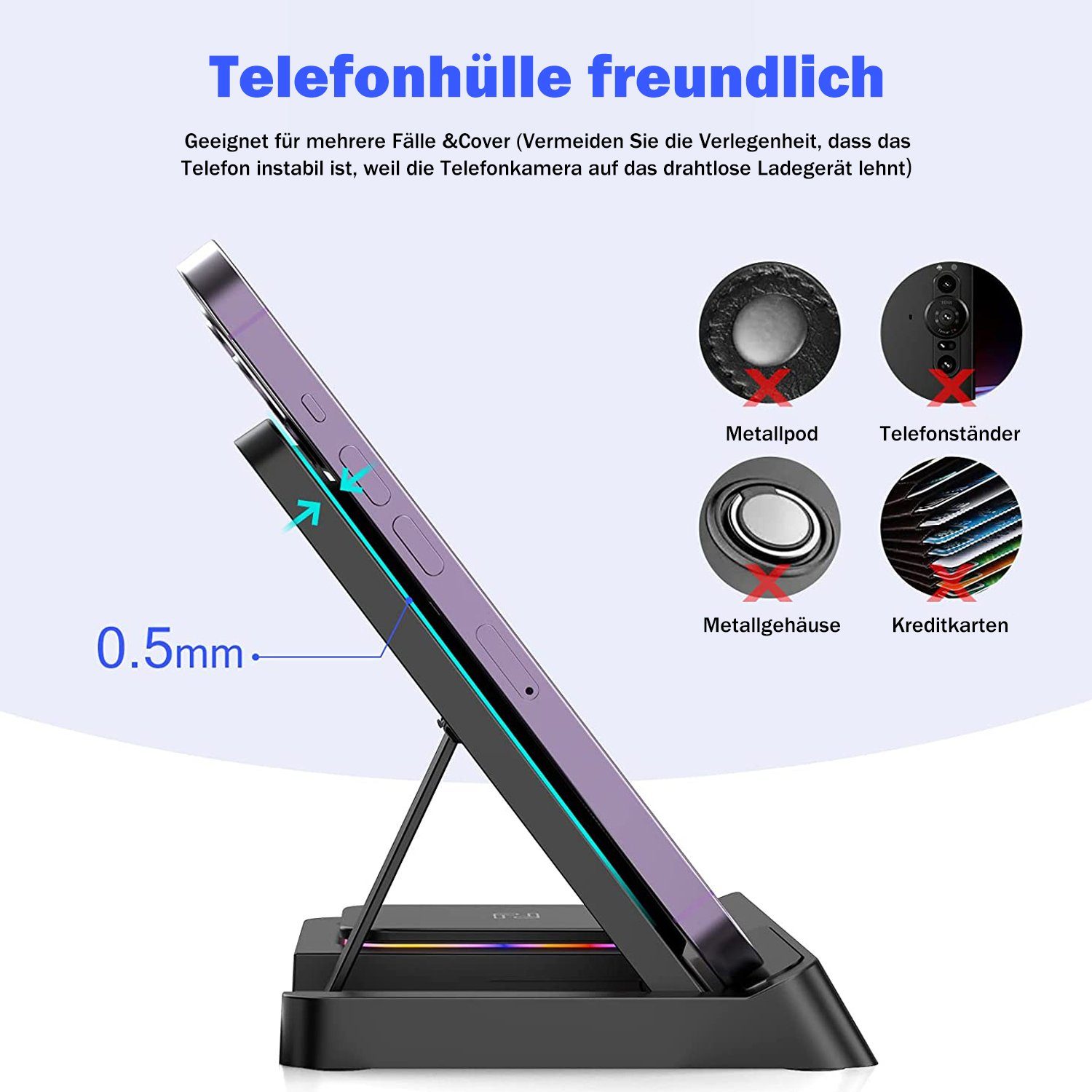 JOEAIS Handy-Dockingstation Induktive Ladestation 4 in 1 Kabellose Ladegerät Wireless Charger, (für Samsung Galaxy/Xiaomi/Note/Galaxy Buds/AirPods, mit USB Kabel für iPhone 14 13 12Pro Mini Pro Max), Handy Charging Station für Apple iWatch iPhone Air