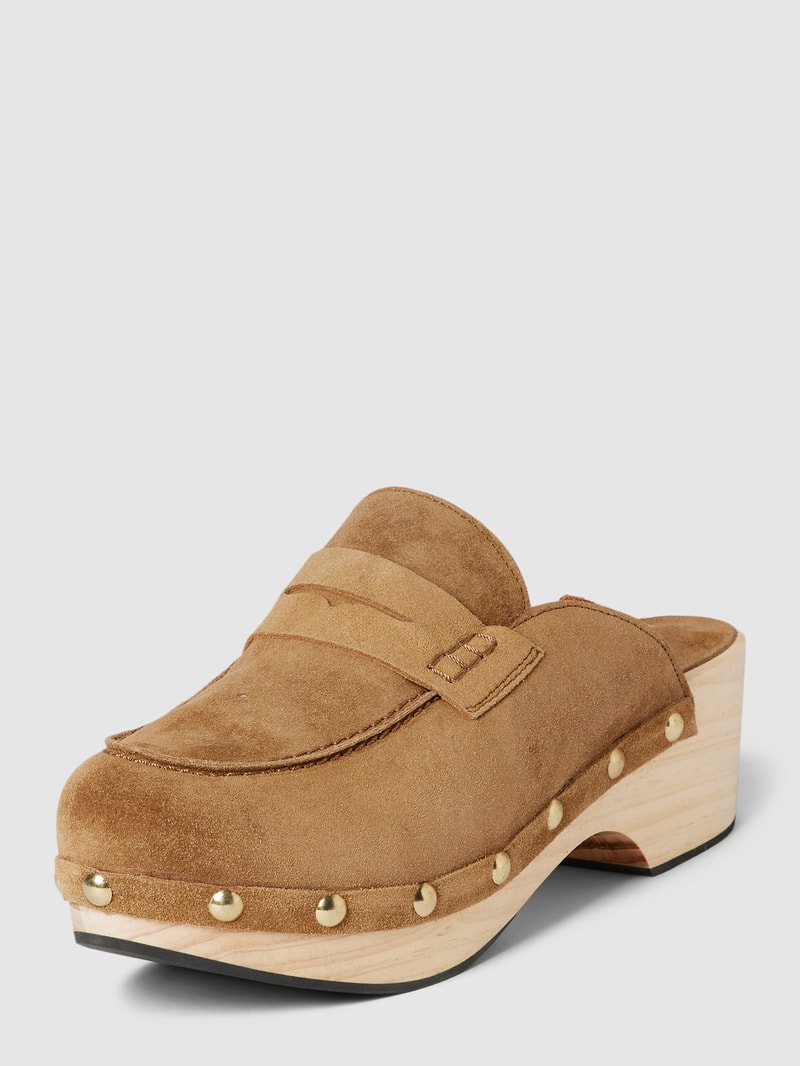 Pantolette mit Plateausohle Modell 'Clog' in camel