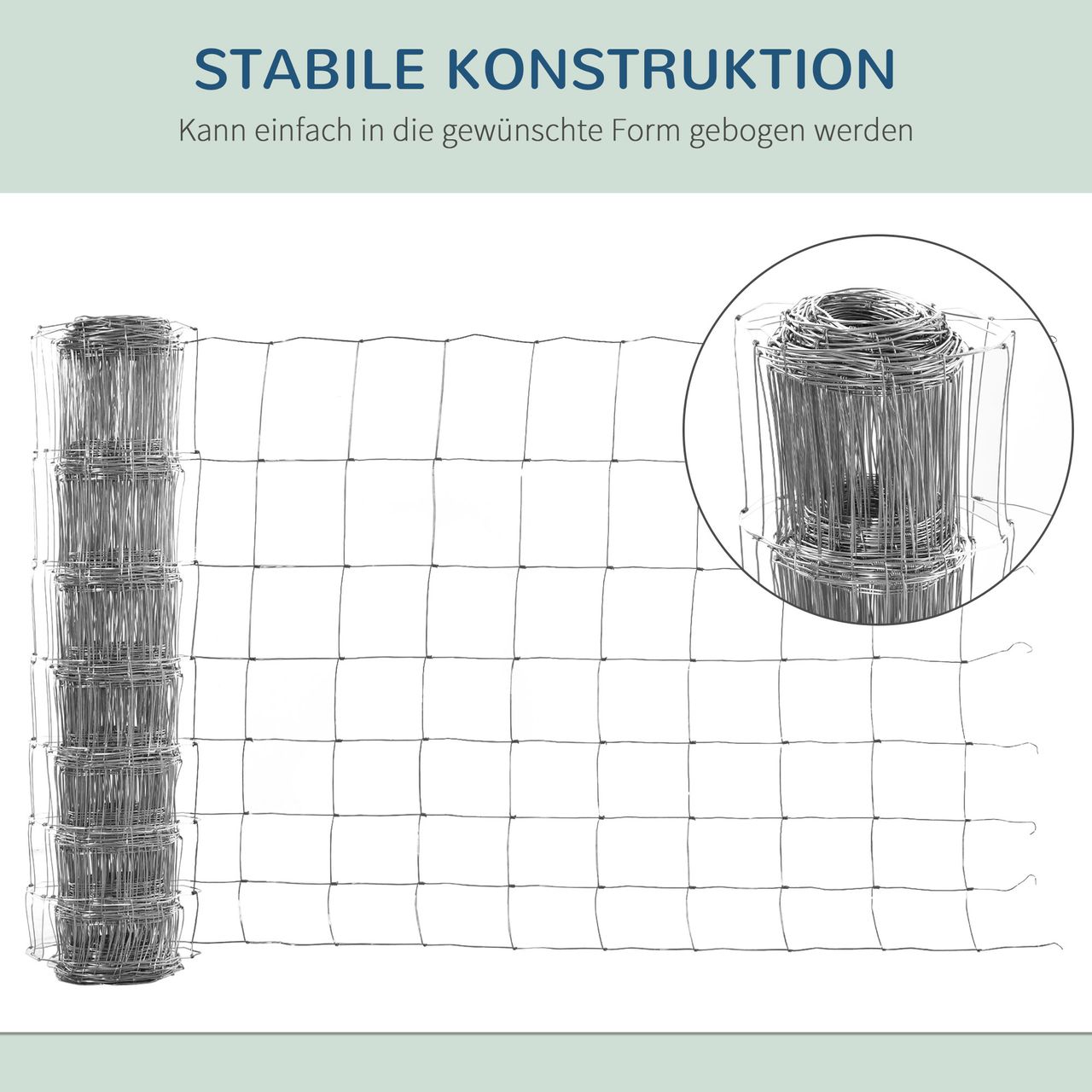 PawHut Maschendraht Drahtgitter Gartenzaun 52 x 1 m Volierendraht Drahtzaun Rolle Masche stark Stahl Silber
