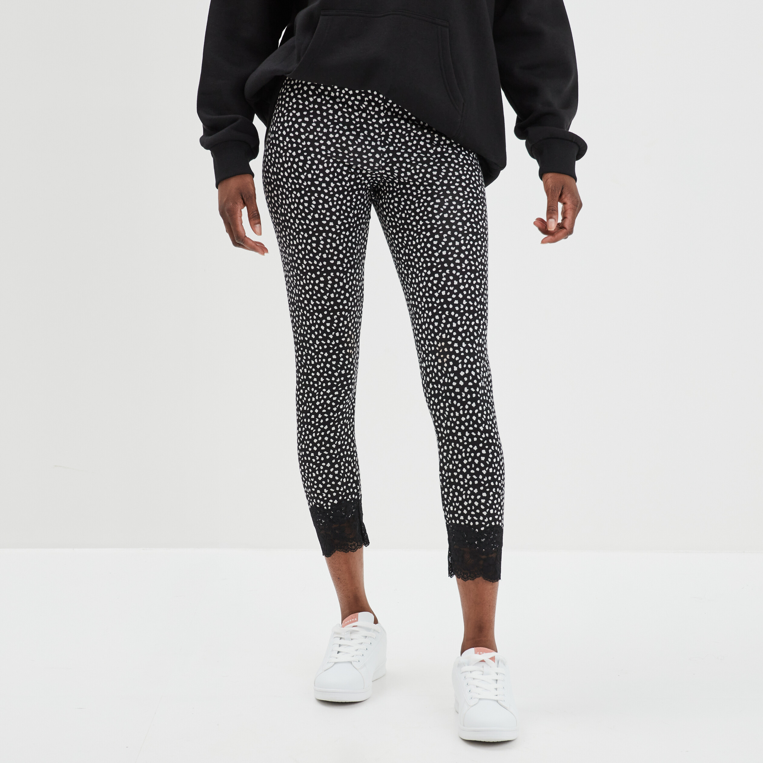Legging 7 8ème avec dentelle noir femme | La Halle