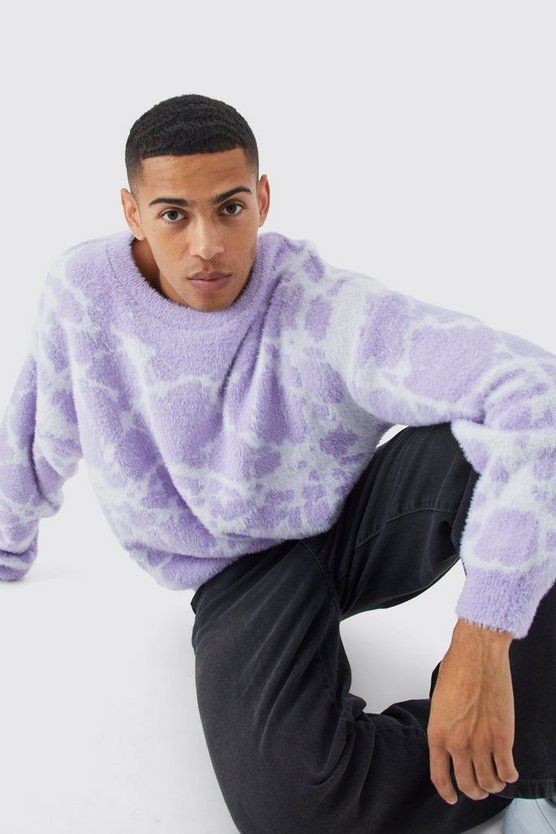 Kastiger Strickpullover mit abstraktem Print