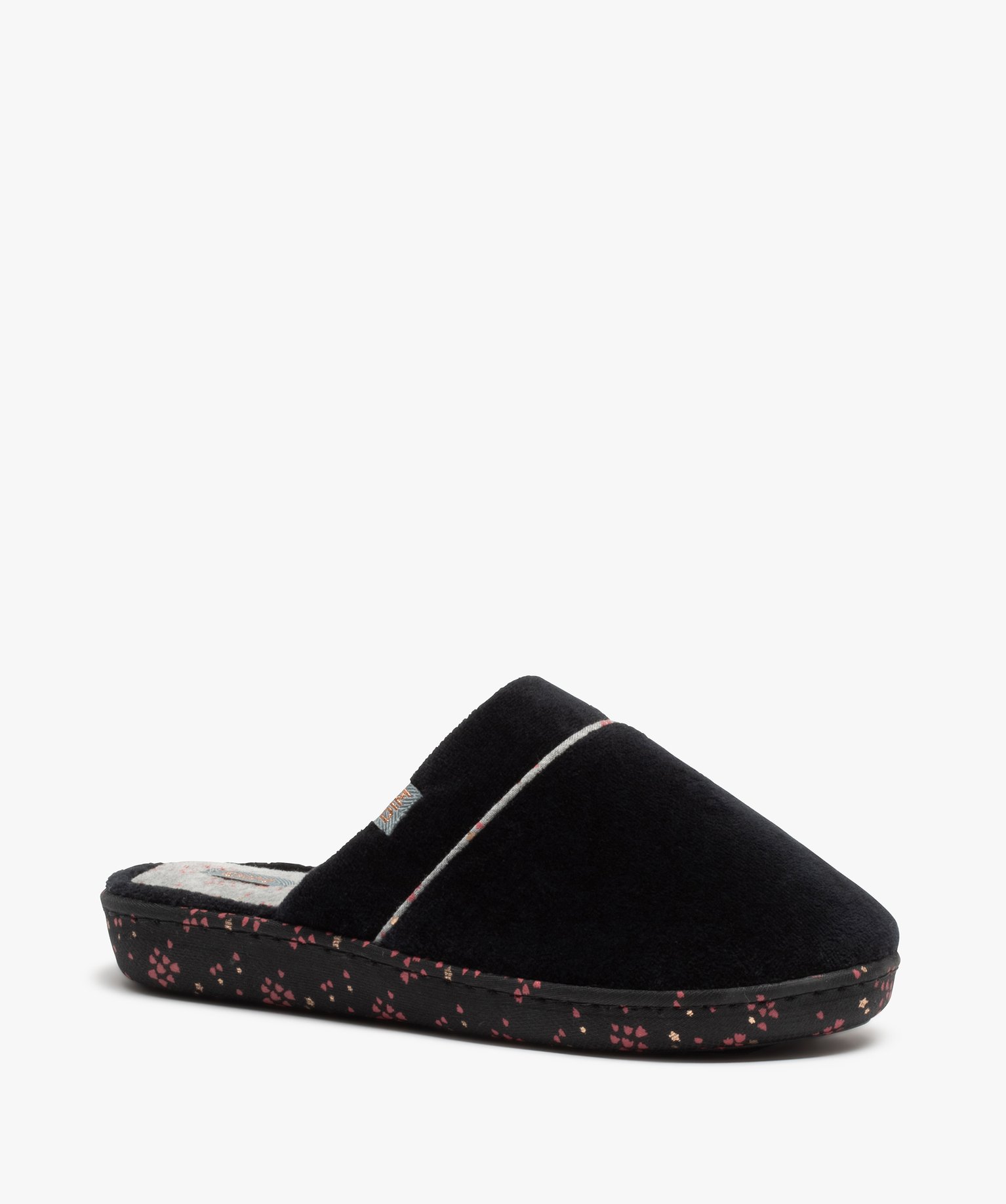 Chaussons femme mules plates en velours ras - Dim noir | GEMO