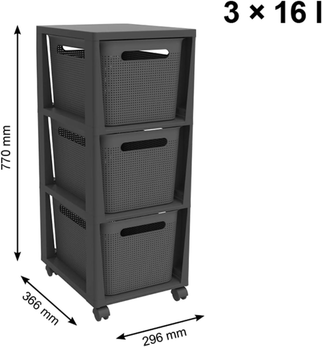 Rotho Brisen Rollcontainer mit 3 Schubladen Anthrazit