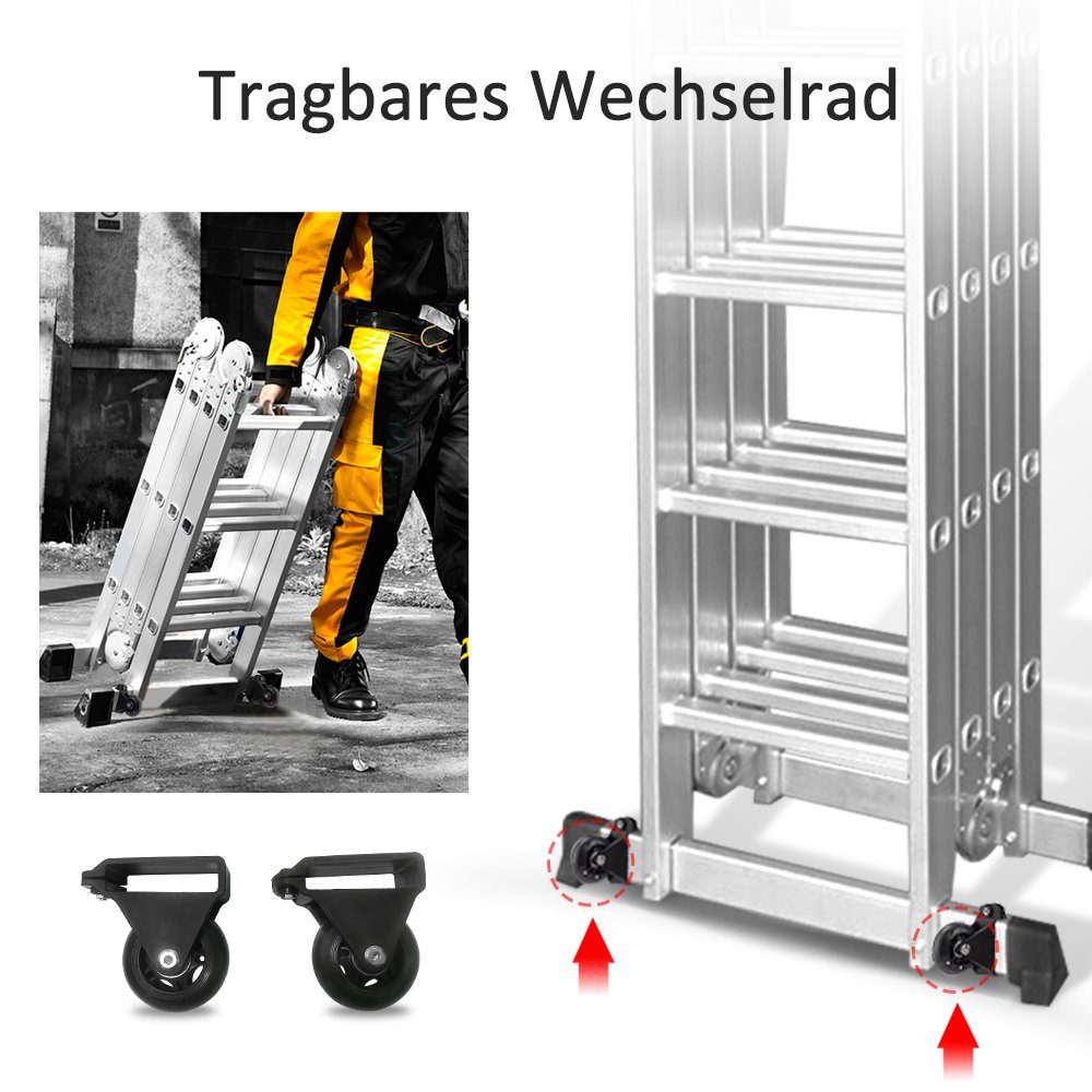 AUFUN Vielzweckleiter gerüst, 6 in 1 Klappleiter, bis 150 kg Belastbar