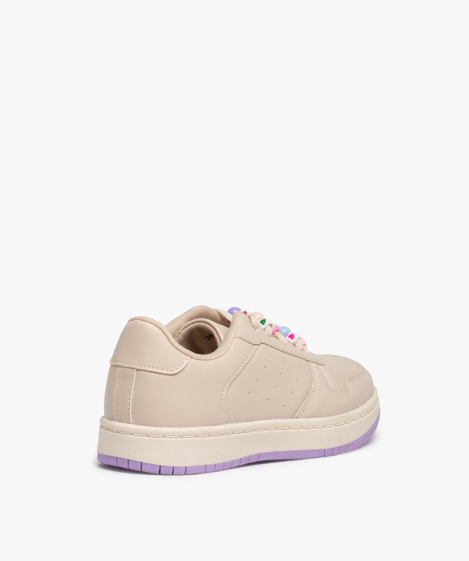 Baskets fille unies à lacets ornés de perles colorées blanc | GEMO