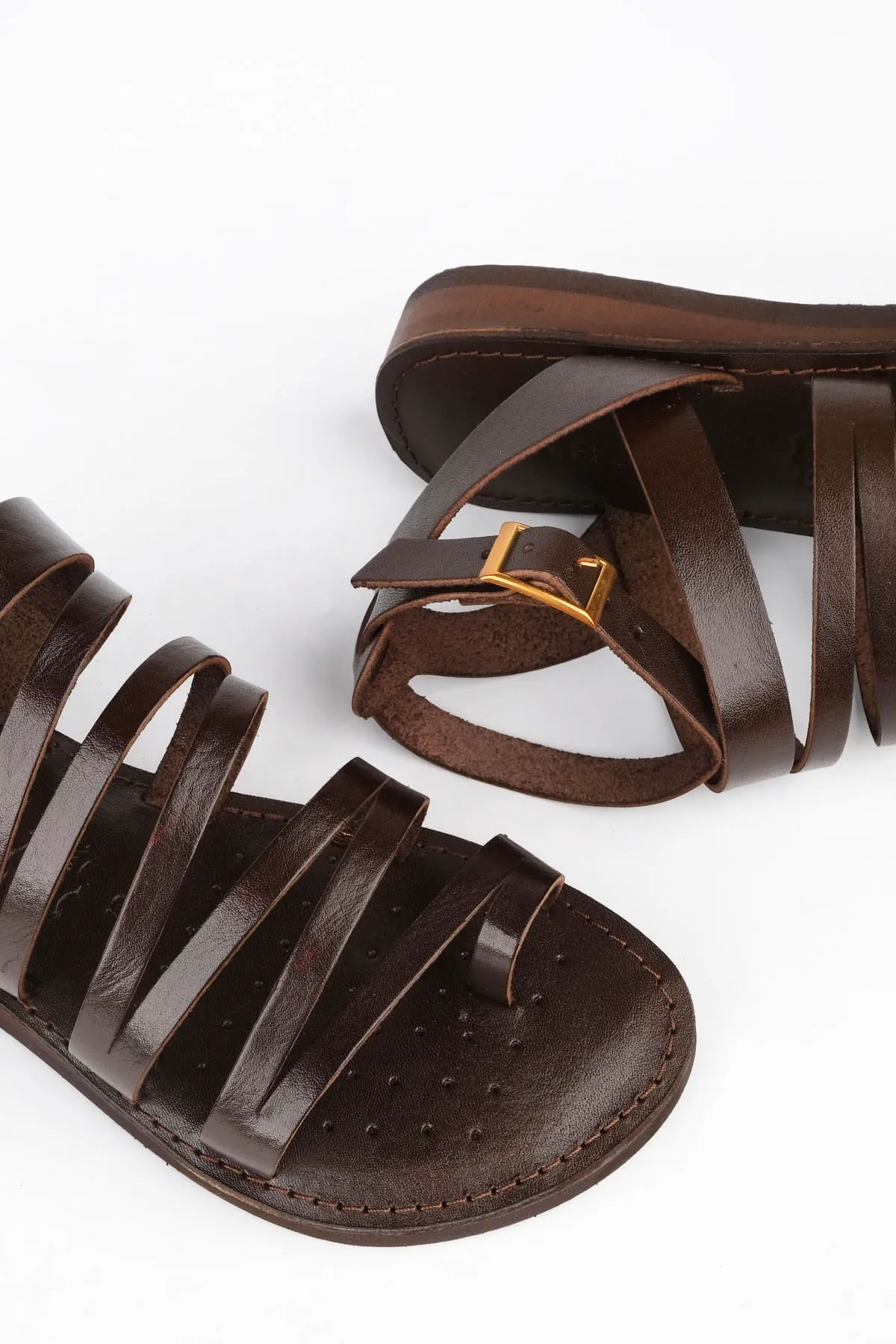 Marjin  Damen-Flip-Flops aus echtem Leder, leichte Sandalen mit Eva-Sohle, Saper Brown
