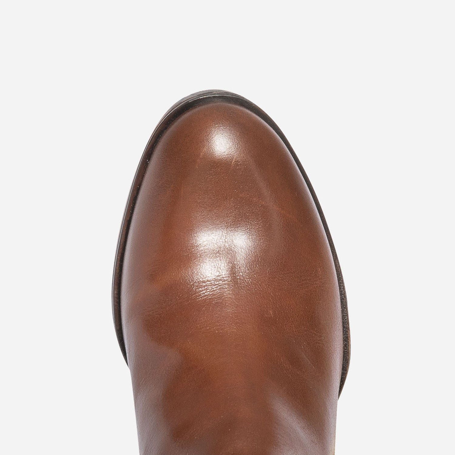 Botte à talon cognac en cuir pour mollet fin