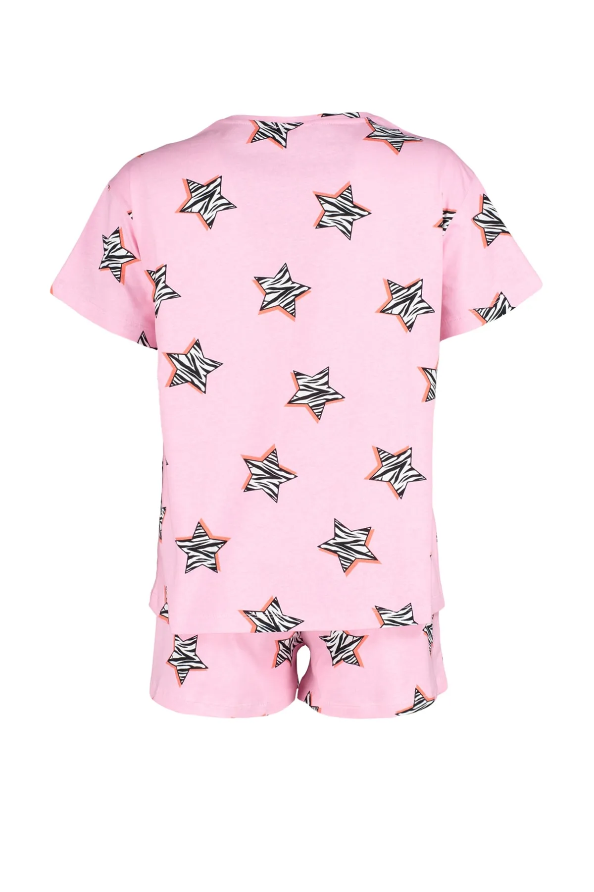 Trendyol Collection  Rosa gestricktes Pyjama-Set mit T-Shirt und Shorts aus 100 % Baumwolle mit Sternmuster THMSS23PT00005