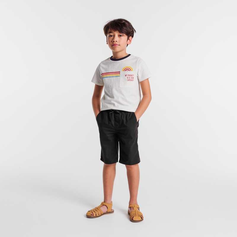 Bermuda slim en toile unie noir garçon
