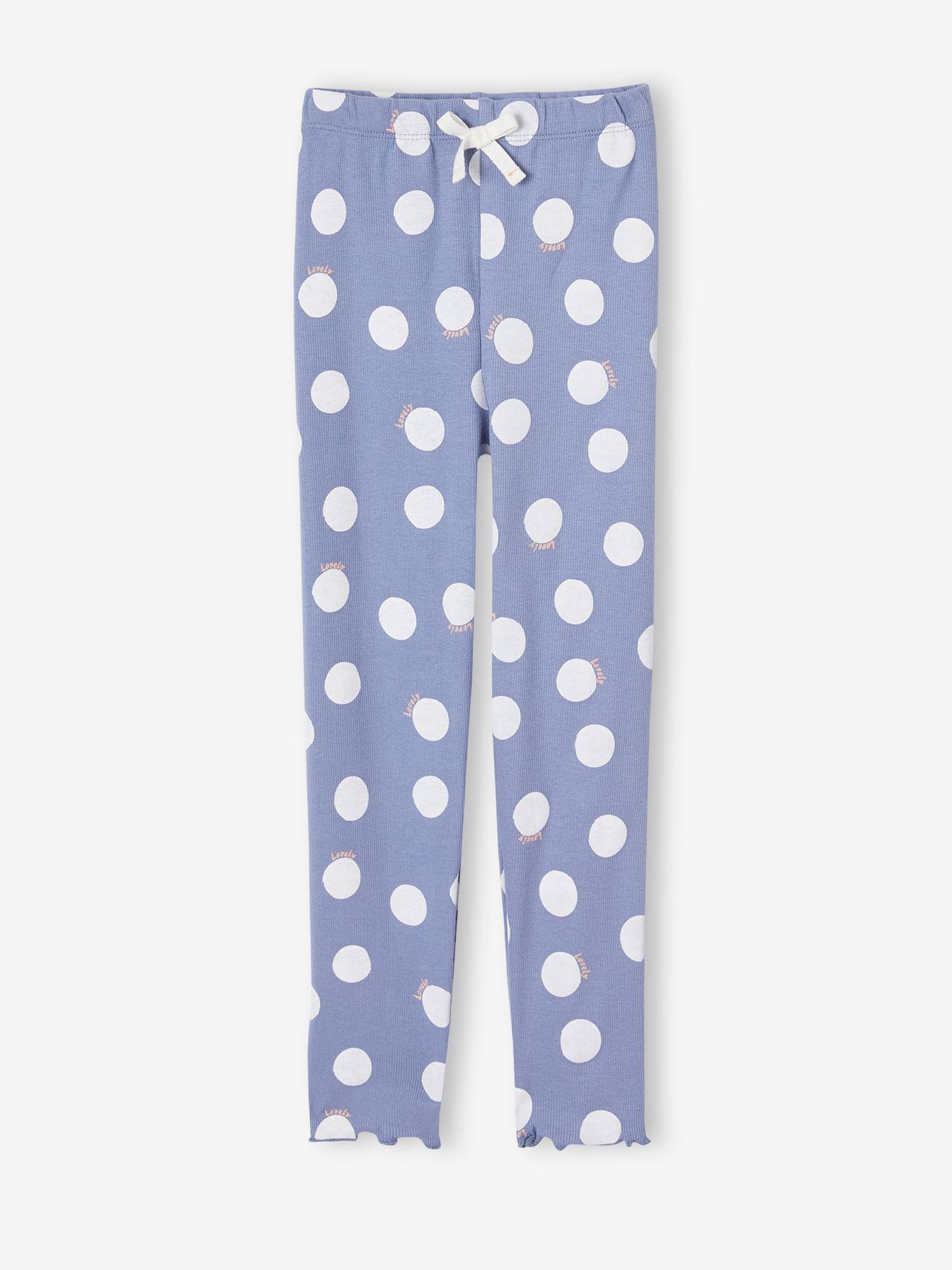 Vertbaudet Gerippte Mädchen Leggings Oeko-Tex - blau weiße tupfen