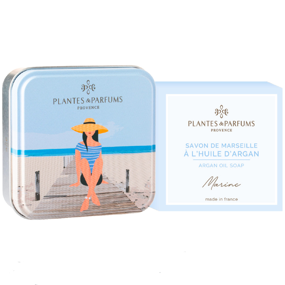 Plantes et Parfums Promenade sur la plage avec savon Marine Boîte Métal Carrée