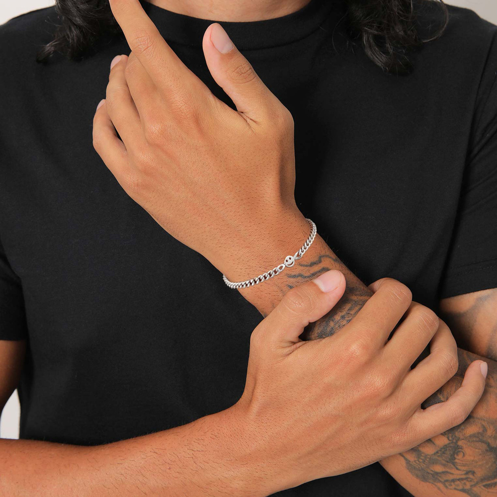 KUZZOI KUZZOI Bracelet Hommes Smile Emoji basique en argent sterling 925 Bracelet
