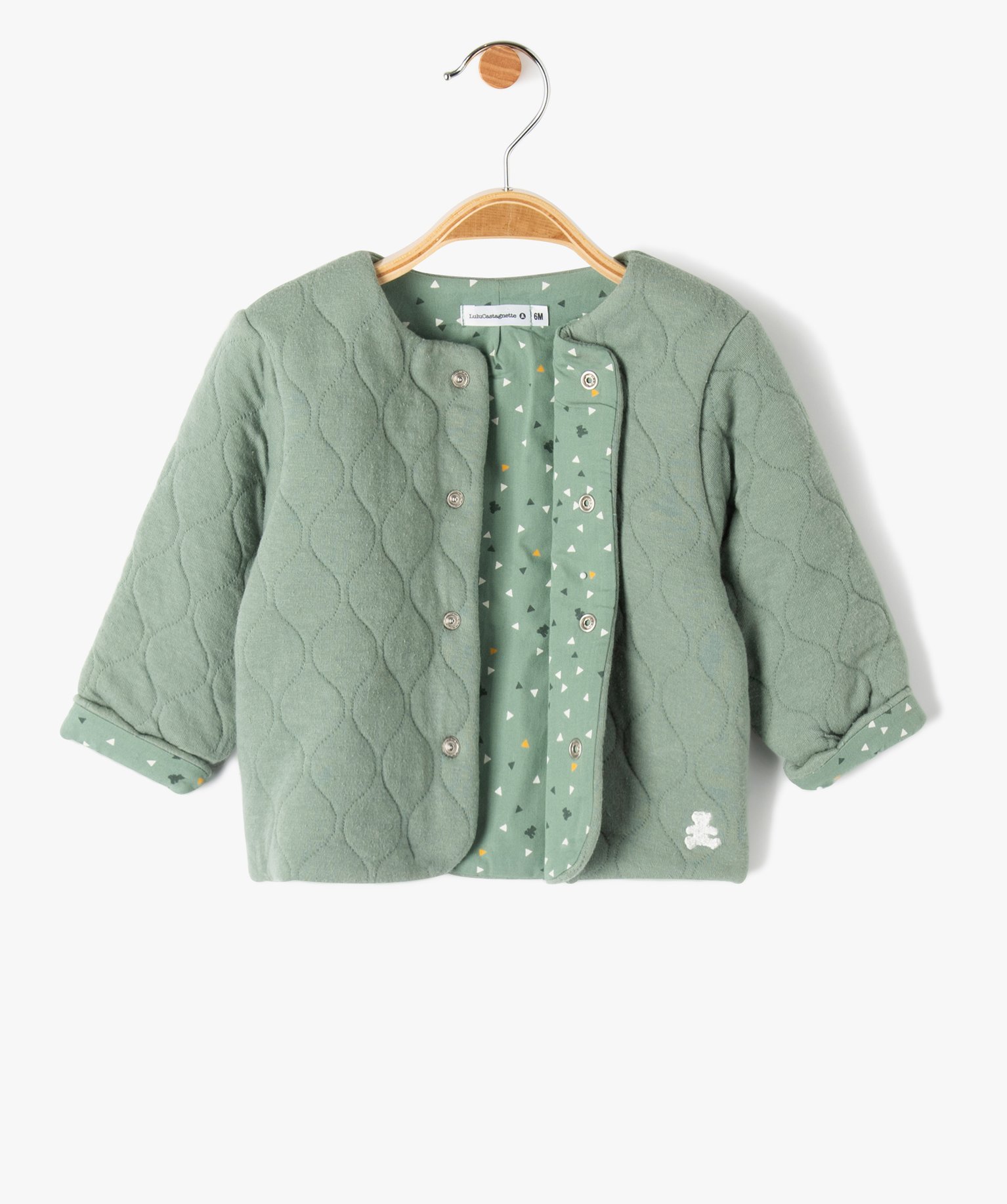 Gilet bébé en sweat matelassé et doublure imprimée vert clair | GEMO
