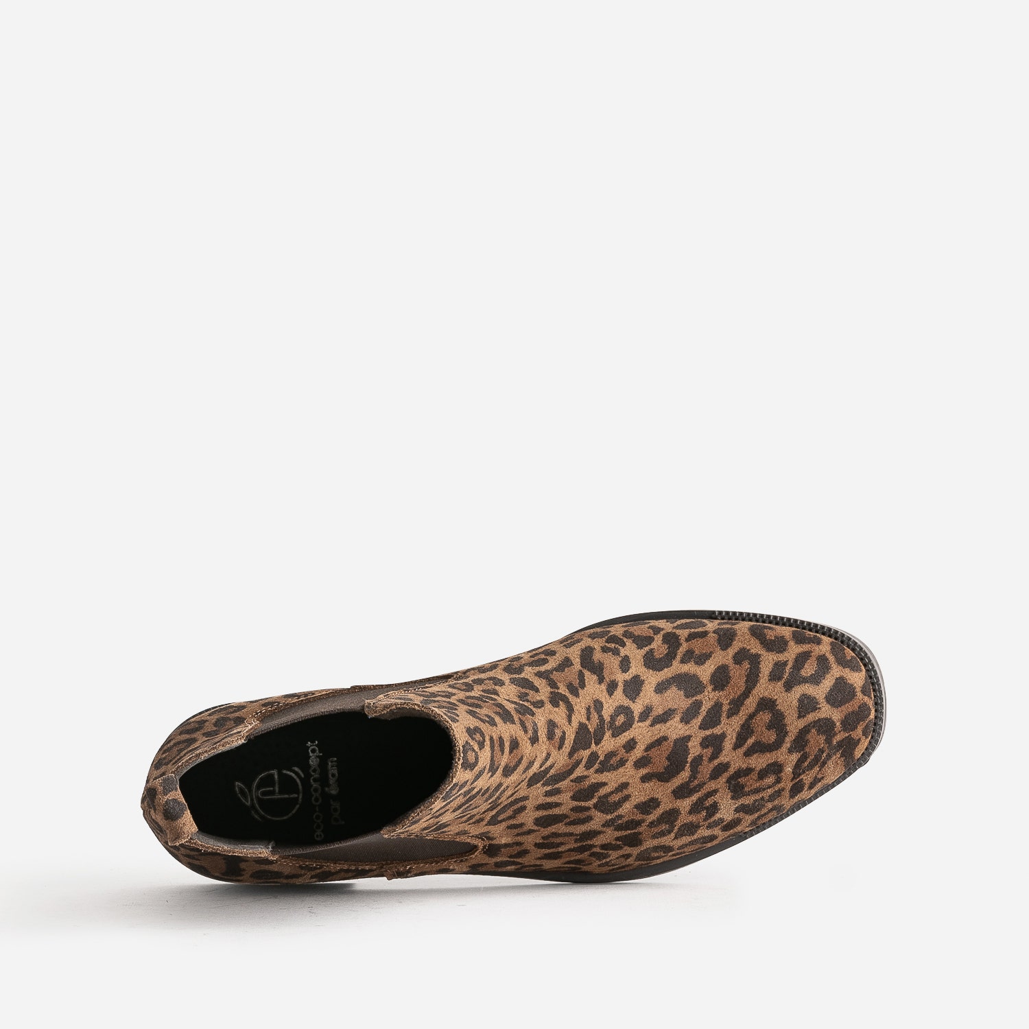 Chelsea boots camel éco-conçu cuir velours à motif léopard
