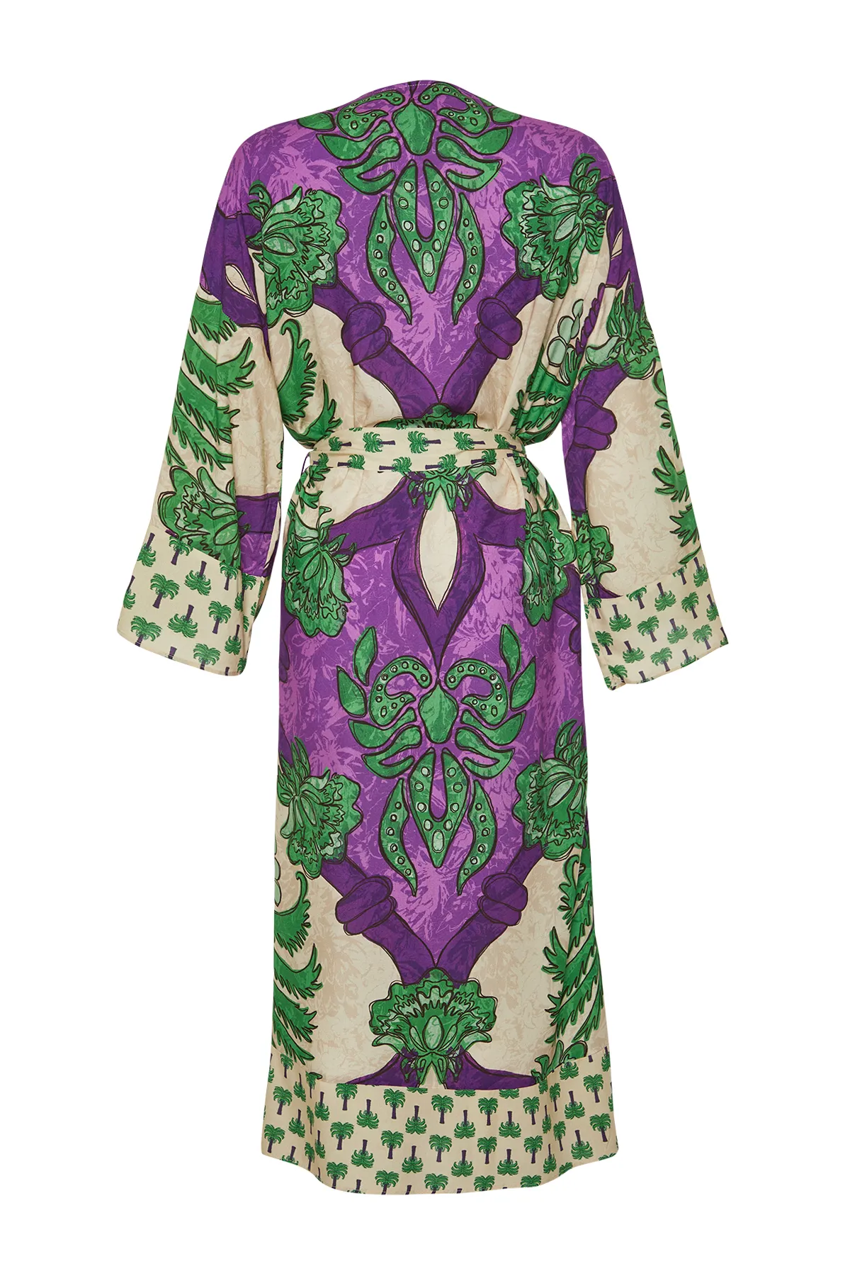 Trendyol Collection  Tropisch gemusterter, gewebter Midi-Kimono und Kaftan mit Gürtel TBESS21KM0171